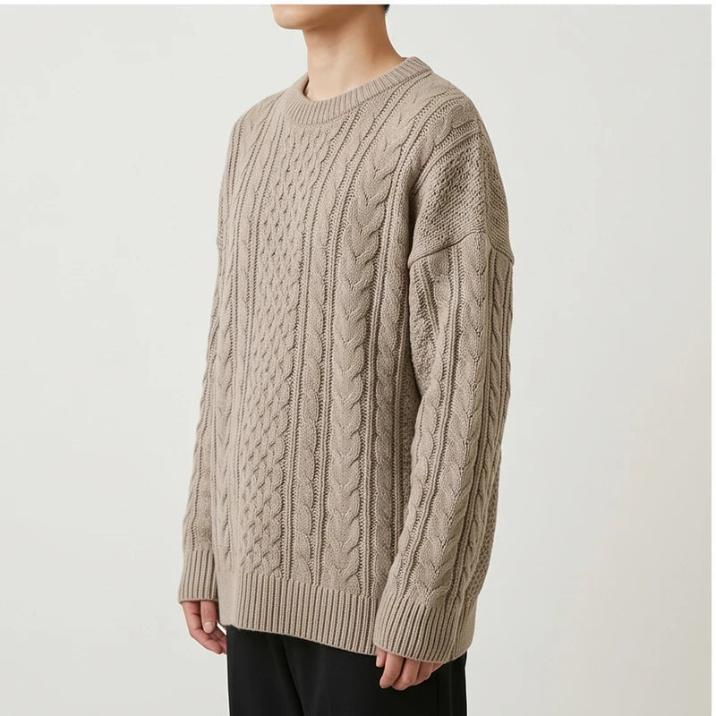 Model wearing Cable Knit Crewneck Sweater Cable Knit Crewneck Sweater in studio - 3