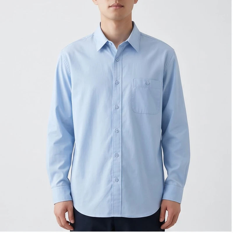 Model wearing Woven Button-Down Shirt Woven Button-Down Shirt in studio