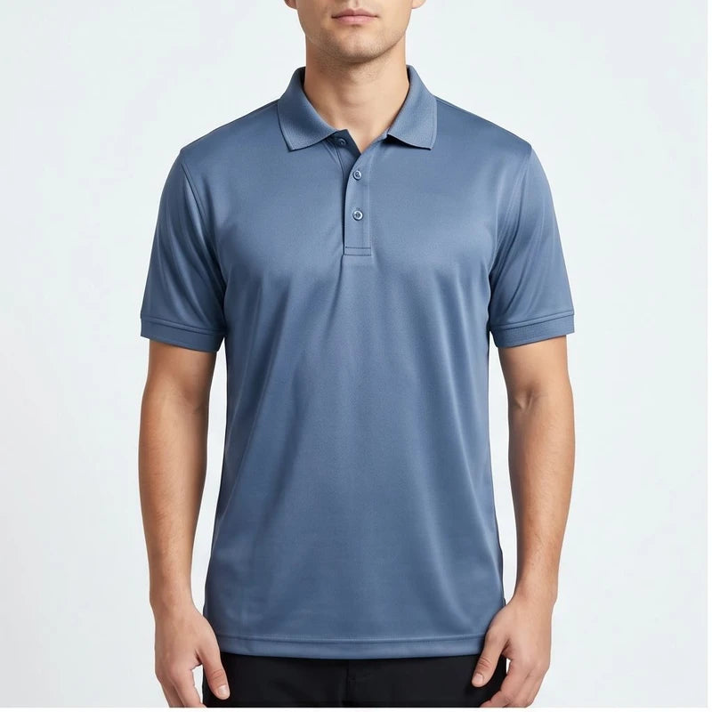 Model wearing Performance Polo Shirt Performance Polo Shirt in studio
