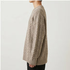 Model wearing Cable Knit Crewneck Sweater Cable Knit Crewneck Sweater in studio - 4