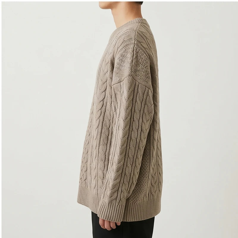 Model wearing Cable Knit Crewneck Sweater Cable Knit Crewneck Sweater in studio - 4