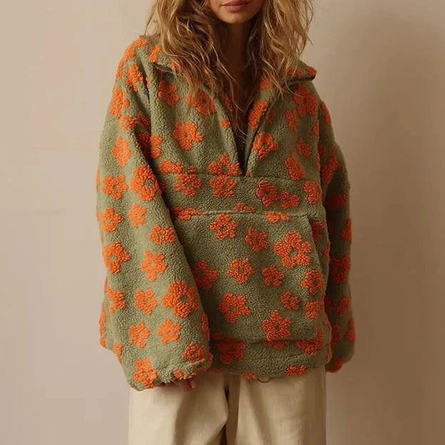 Flower Sherpa Zip Pullover