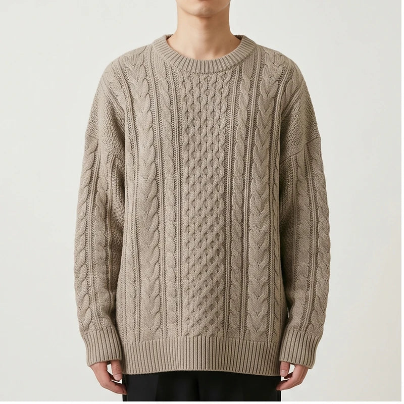 Model wearing Cable Knit Crewneck Sweater Cable Knit Crewneck Sweater in studio