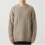 Model wearing Cable Knit Crewneck Sweater Cable Knit Crewneck Sweater in studio