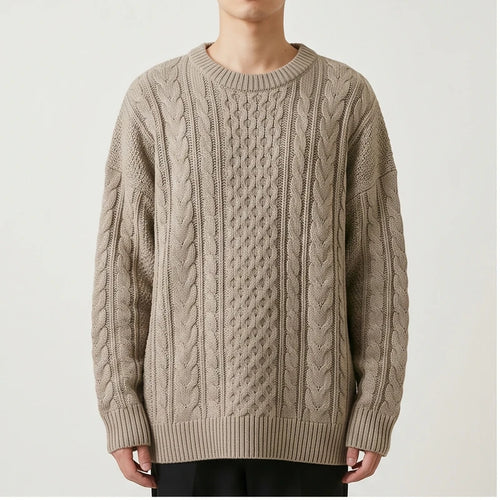 Model wearing Cable Knit Crewneck Sweater Cable Knit Crewneck Sweater in studio